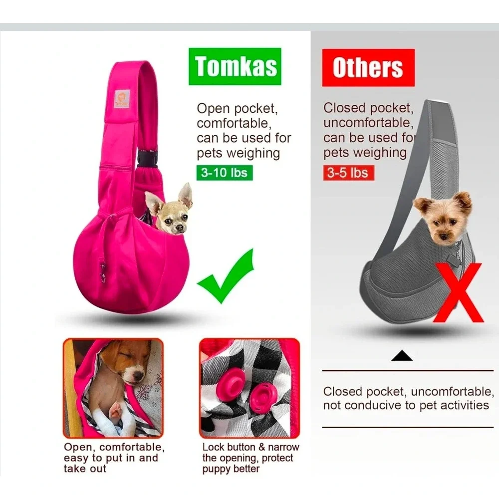 Tomkas Small Dog Carrier Sling Grey Adjustable Strap Hands Free Pet Bag
